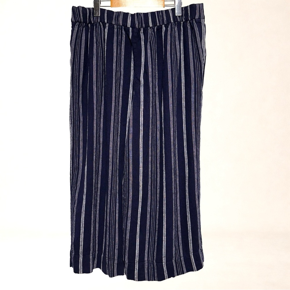 GAP Linen Blend Striped Wide Leg Pants Pull On Navy Cream XL Tall